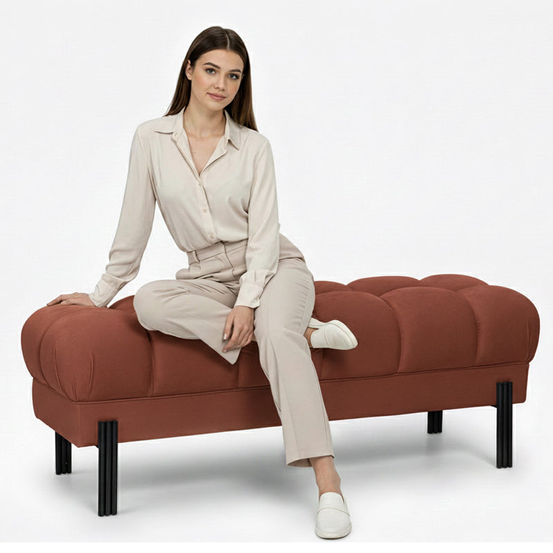 Chesterfield Style Bench Upholstered In Velvet With Iron Legs - Hamptons