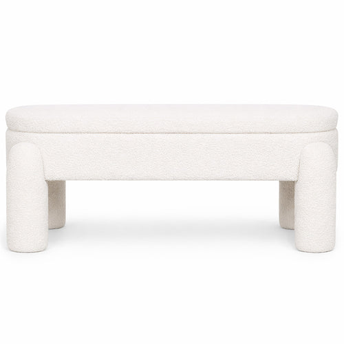 Bench With Storage Upholstered In Off-White Bouclé Fabric – Modern Seat For Living Room And Bedroom - Boreta