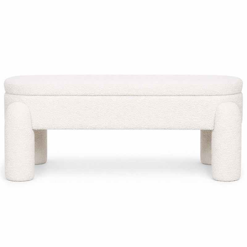 Bench With Storage Upholstered In Off-White Bouclé Fabric – Modern Seat For Living Room And Bedroom - Boreta
