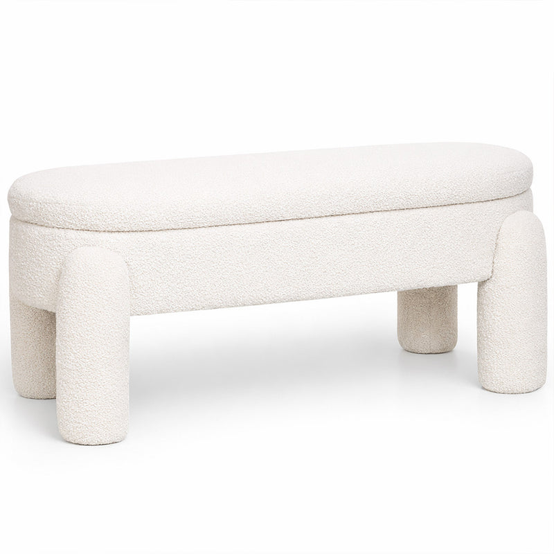 Bench With Storage Upholstered In Off-White Bouclé Fabric – Modern Seat For Living Room And Bedroom - Boreta