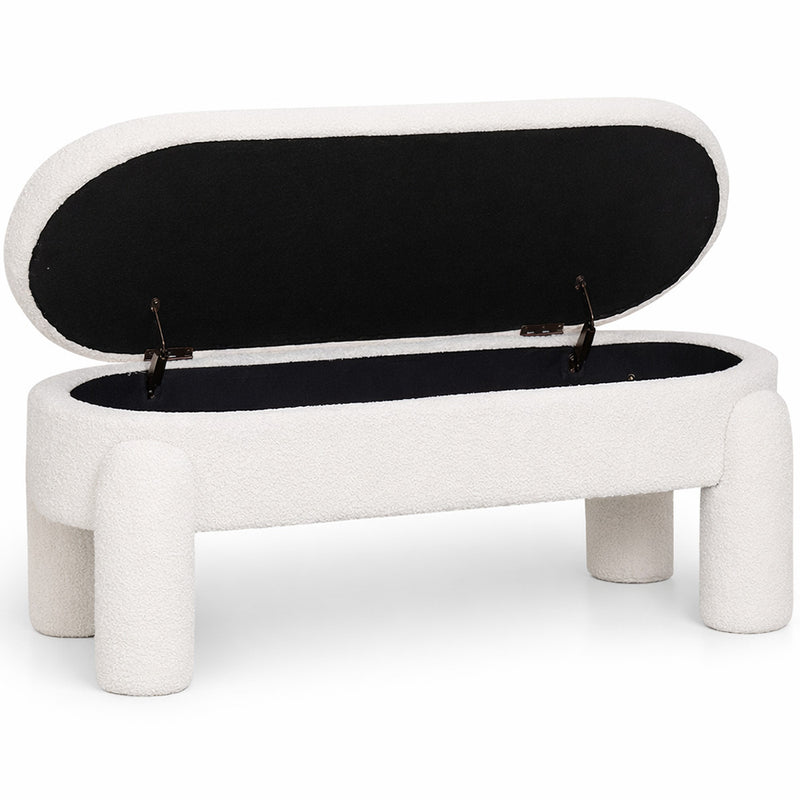 Bench With Storage Upholstered In Off-White Bouclé Fabric – Modern Seat For Living Room And Bedroom - Boreta