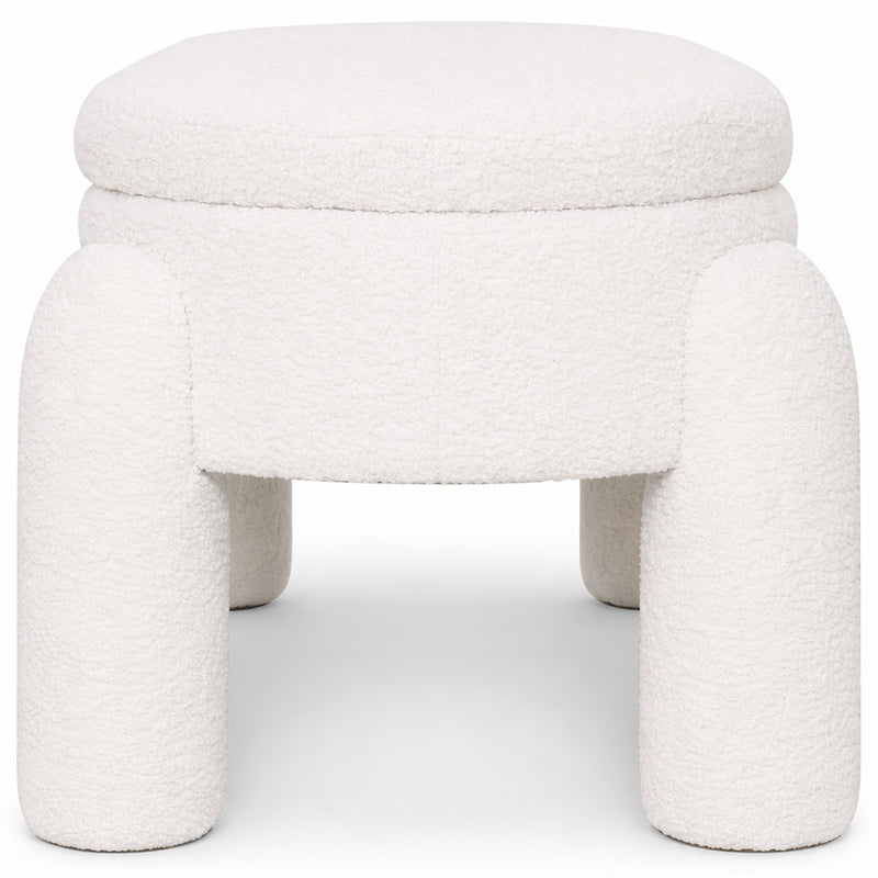 Bench With Storage Upholstered In Off-White Bouclé Fabric – Modern Seat For Living Room And Bedroom - Boreta