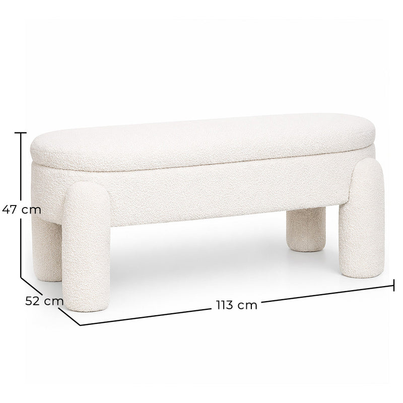 Bench With Storage Upholstered In Off-White Bouclé Fabric – Modern Seat For Living Room And Bedroom - Boreta