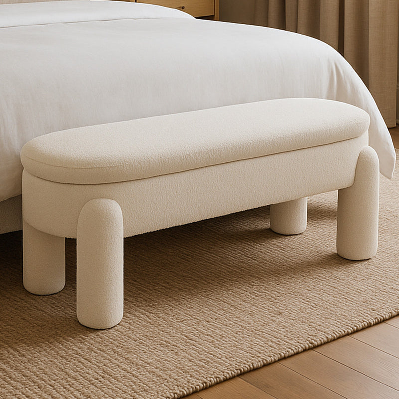 Bench With Storage Upholstered In Off-White Bouclé Fabric – Modern Seat For Living Room And Bedroom - Boreta