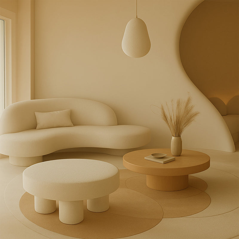 Designer Ottoman In White Bouclé – Modern Coffee Table - Sera