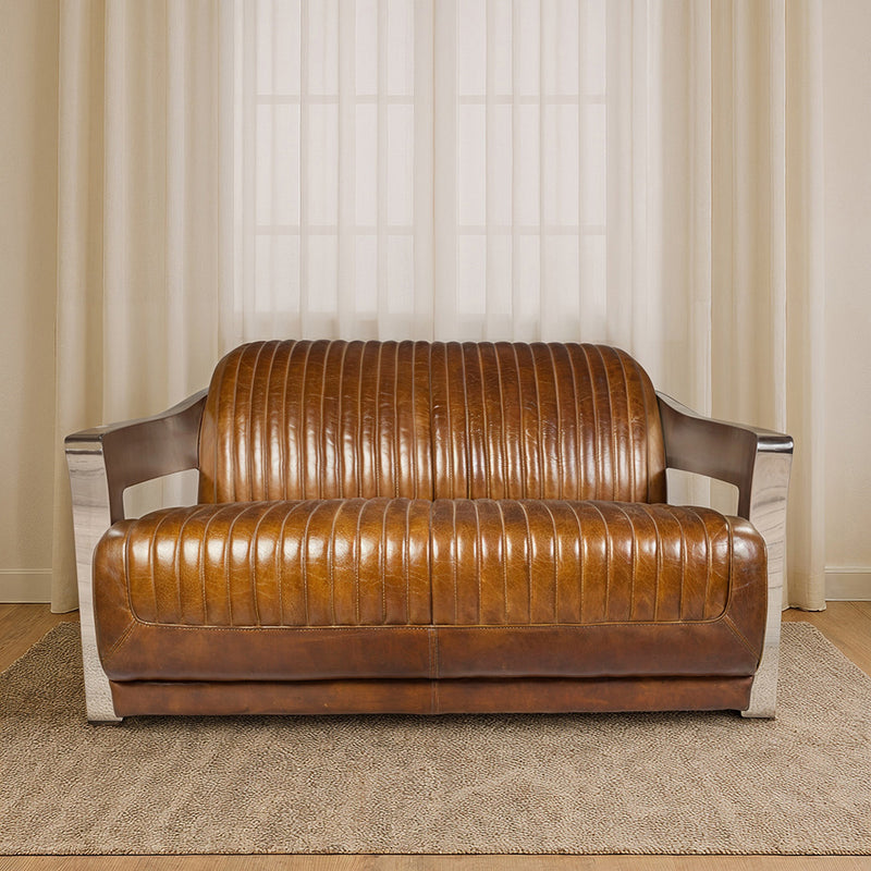 Divano di design Churchill Lounge 2 posti in pelle e acciaio inossidabile