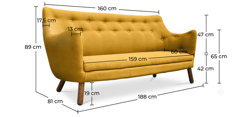 Canapé 3 Places - Revêtu de Lin - Style Scandinave - Poetes