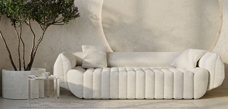 Canapé en bouclette fausse fourrure Tapissée - Boucles Blanches  - 4/5 places - Caden