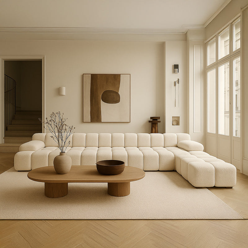 Modular Pouf Upholstered In Bouclé Fabric - Modern Design (93х63) – Compatible With Bianca Modular Sofa