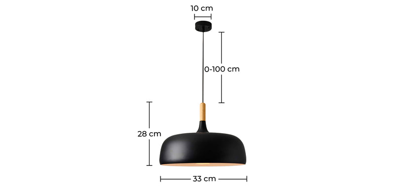 Plafondlamp van zwart metaal en hout