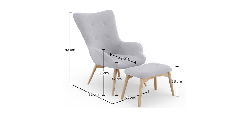 Fauteuil rembourré avec repose-pieds - Style scandinave - Huda