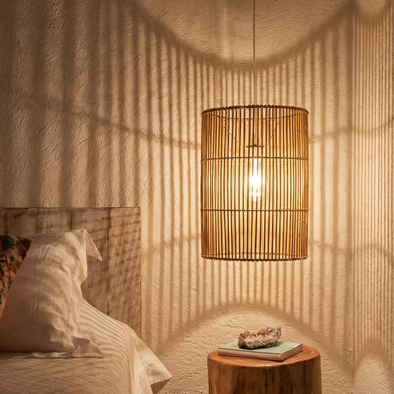 Hanging Lamp Boho Style Natural Rattan - An