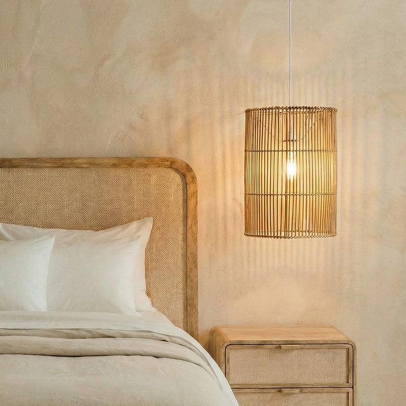 Hanging Lamp Boho Style Natural Rattan - An
