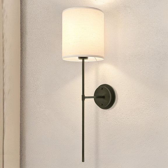Lamp Wall Light - Black with Fabric Shade - Dena - gallery 2