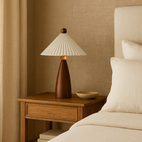Table Lamp with Wooden Base and White Cement Shade - Ambiana