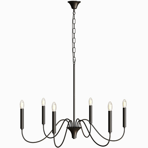 Matte Black Metal Chandelier Style Pendant Lamp – 6 Arms - Lumella