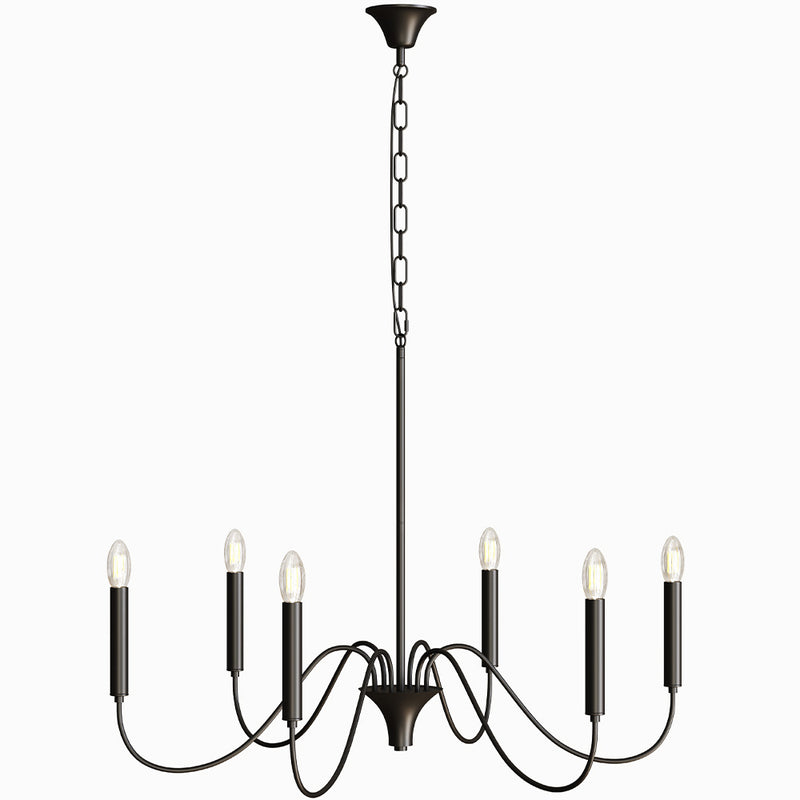 Matte Black Metal Chandelier Style Pendant Lamp – 6 Arms - Lumella