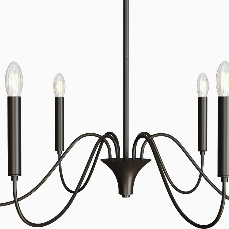 Matte Black Metal Chandelier Style Pendant Lamp – 6 Arms - Lumella