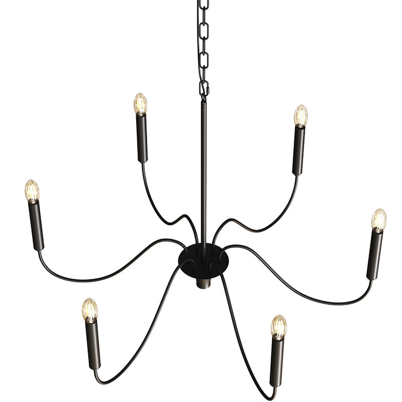 Matte Black Metal Chandelier Style Pendant Lamp – 6 Arms - Lumella