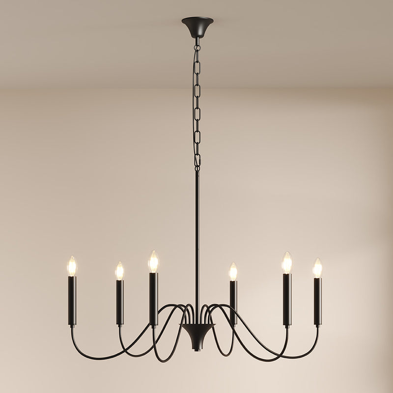 Matte Black Metal Chandelier Style Pendant Lamp – 6 Arms - Lumella