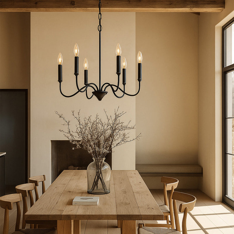 Matte Black Metal Chandelier Style Pendant Lamp – 6 Arms - Lumella