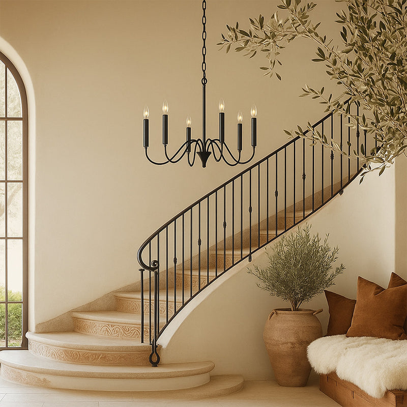 Matte Black Metal Chandelier Style Pendant Lamp – 6 Arms - Lumella