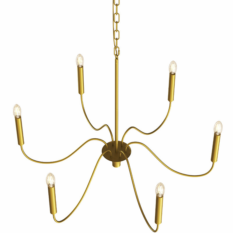 Gold 6-Arm Pendant Lamp – Modern Chandelier Style in Metal - Vintessa