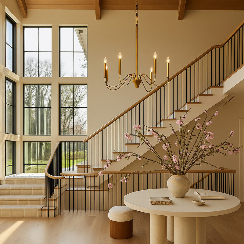 Gold 6-Arm Pendant Lamp – Modern Chandelier Style in Metal - Vintessa