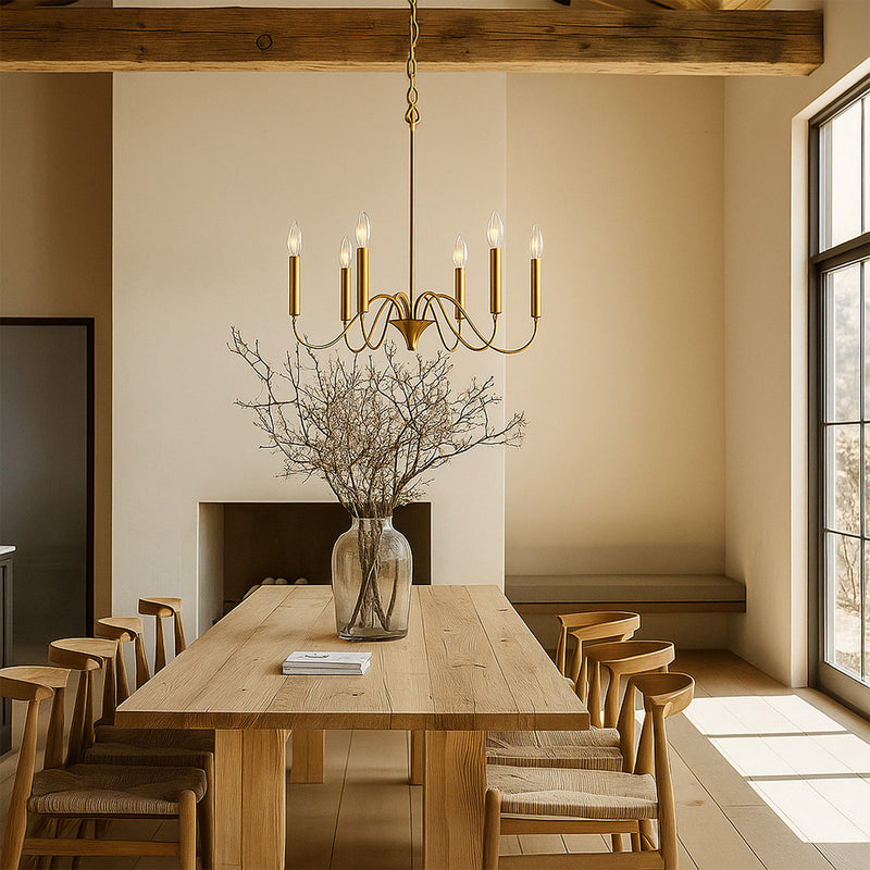 Gold 6-Arm Pendant Lamp – Modern Chandelier Style in Metal - Vintessa
