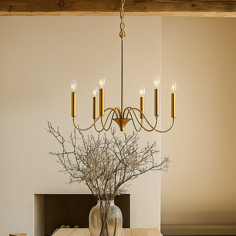 Gold 6-Arm Pendant Lamp – Modern Chandelier Style in Metal - Vintessa