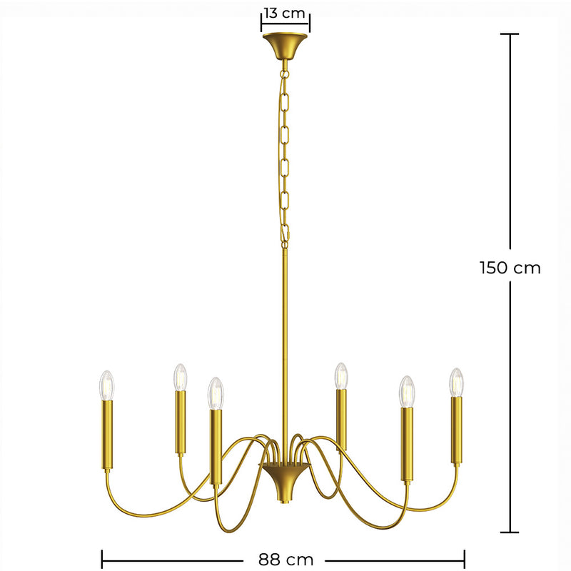 Gold 6-Arm Pendant Lamp – Modern Chandelier Style in Metal - Vintessa