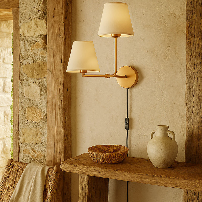 Golden Wall Lamp with Cable and Two Shades - Bretaña