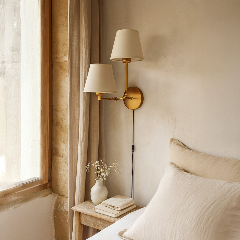 Golden Wall Lamp with Cable and Two Shades - Bretaña