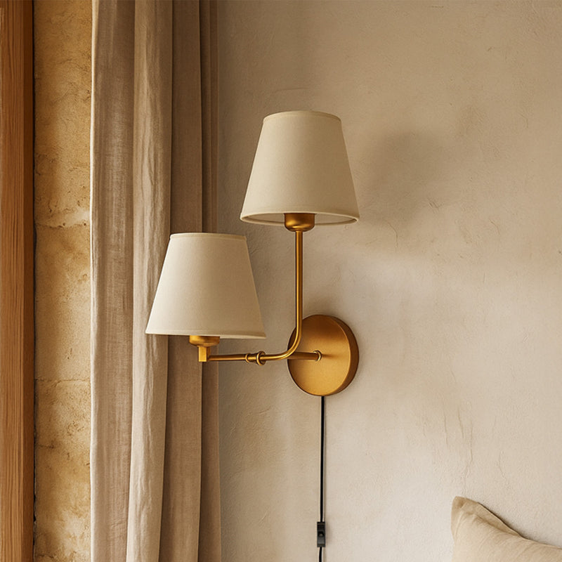 Golden Wall Lamp with Cable and Two Shades - Bretaña