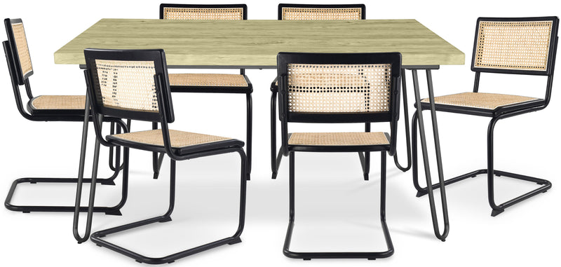 Pack Esstisch im Industriedesign 150cm & 6 Esszimmerstühle aus Rattan - Bastral