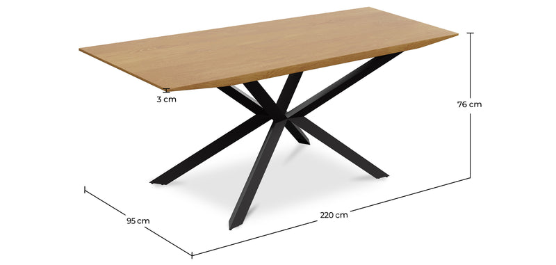 Pack Table à manger design en bois (220cm) & 8 chaises de salle à manger en rotin - tapisserie en velours - Martha