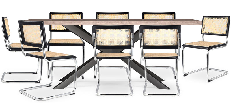 Pack Table à manger design en bois (200cm) & 8 Chaises à manger en rotin - Bruna