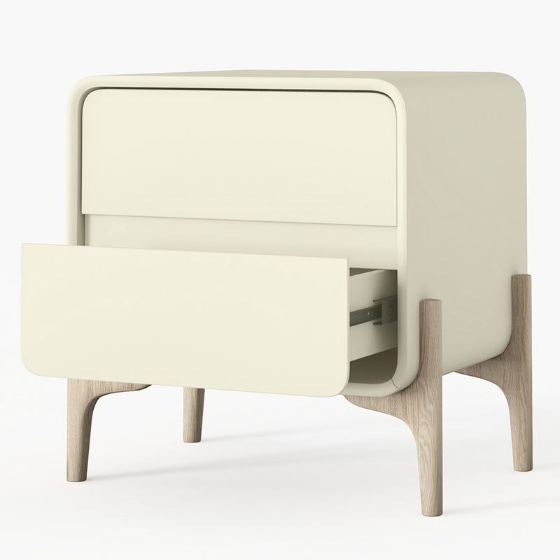 Modern Scandi nightstand covered in faux leather with 2 drawers and natural wood legs - Bennis - gallery 7