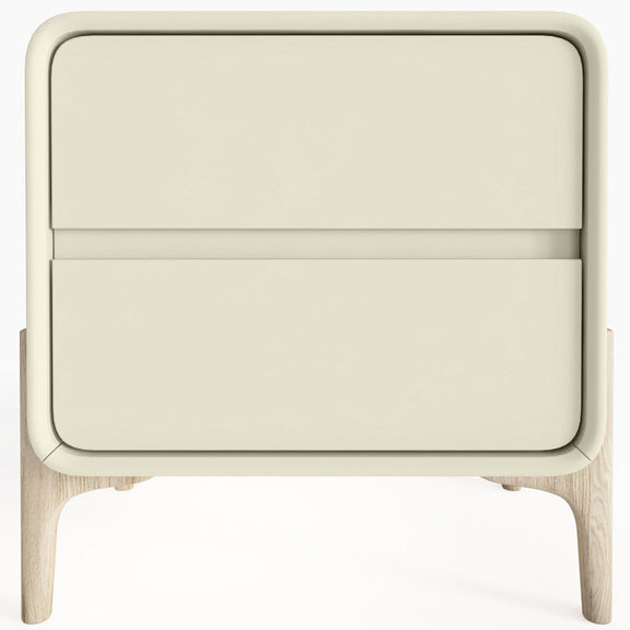 Modern Scandi nightstand covered in faux leather with 2 drawers and natural wood legs - Bennis - gallery 1