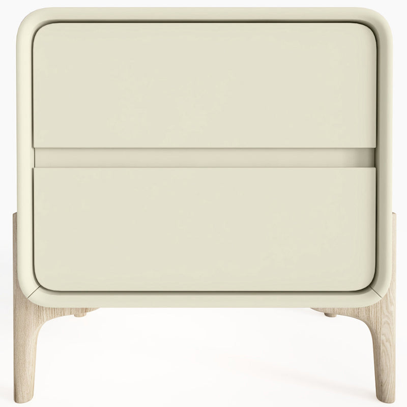 Modern Scandi nightstand covered in faux leather with 2 drawers and natural wood legs - Bennis - gallery 1