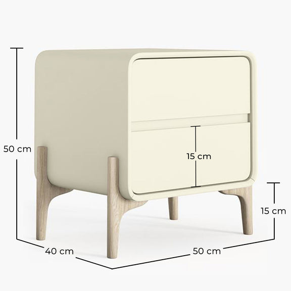 Modern Scandi nightstand covered in faux leather with 2 drawers and natural wood legs - Bennis - gallery 11