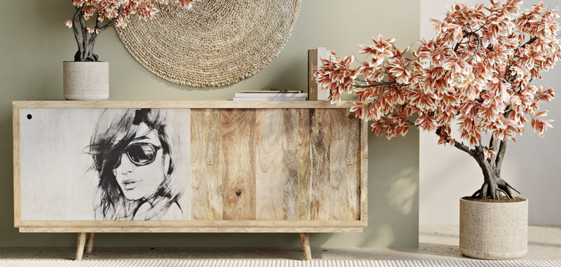 Buffet en Bois - Stile Vintage - Dessin Femme - Lucil