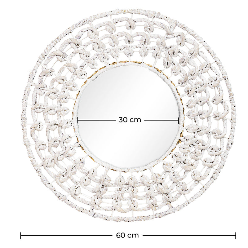 Miroir mural - Design rond Boho Bali blanc (60 cm) - Lenai
