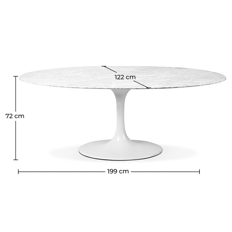 Oval Marble Dining Table - Tulip - Dimensions diagram
