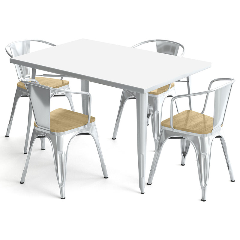 Pack Table de salle à manger et 4 chaises de salle à manger avec accoudoirs Design industriel - Nouvelle édition - Bistrot Stylix
