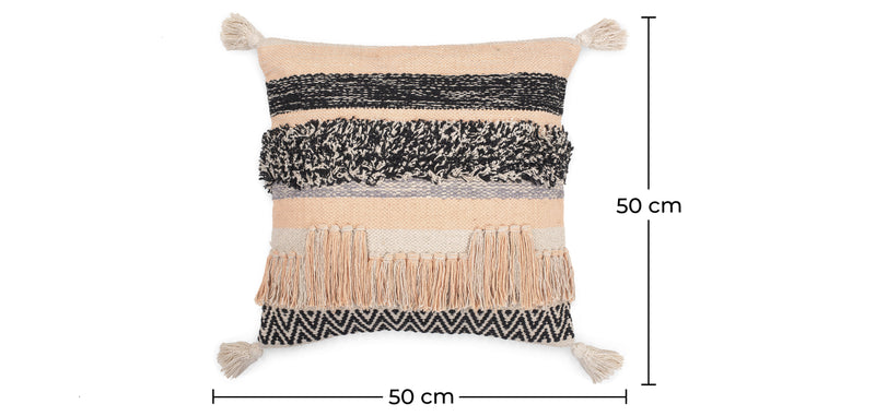 Coussin carré en coton de style bohème balinais, housse + rembourrage - Amelia