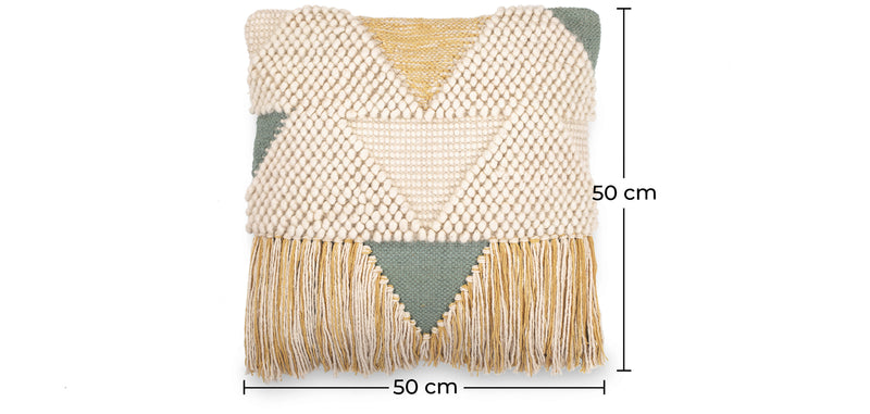 Almofada quadrada ao estilo Boho Bali, algodão e lã, capa + enchimento - Precansa
