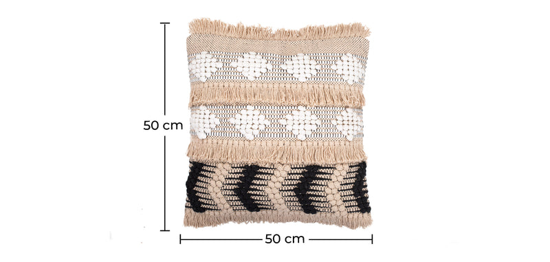 Square Cotton Cushion in Boho Bali Style, cover + filling  - Herai