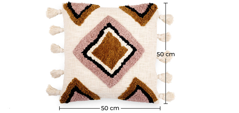 Almofada quadrada de algodão ao estilo Boho Bali, capa + enchimento - Aurelia