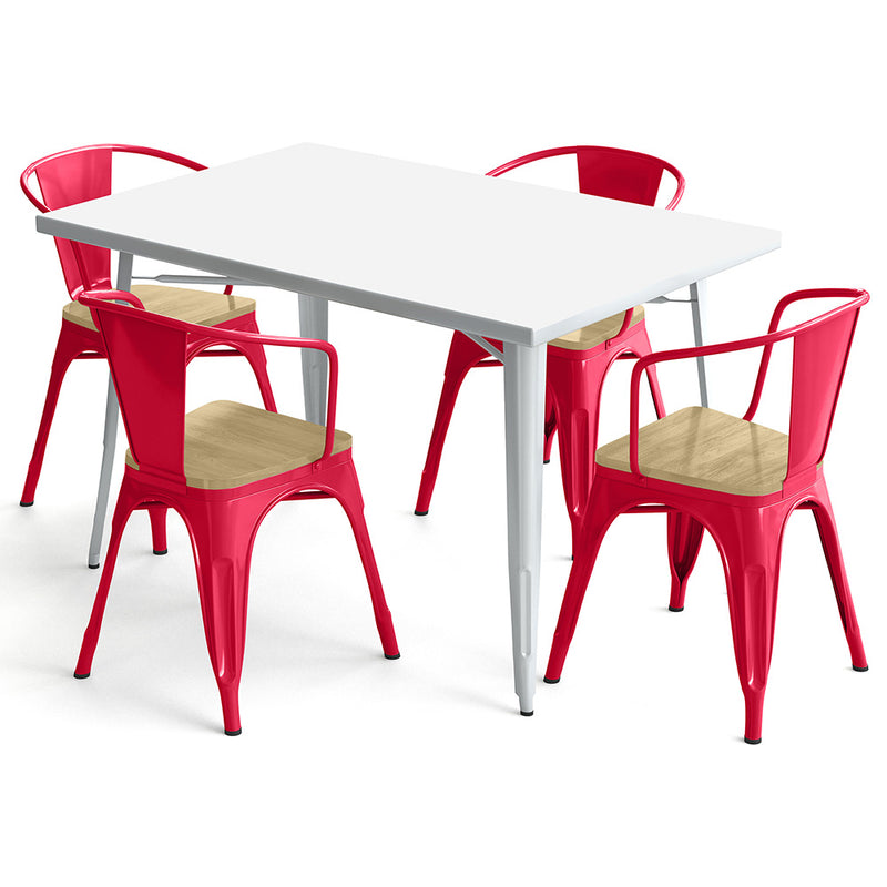 Pack Table de salle à manger et 4 chaises de salle à manger avec accoudoirs Design industriel - Nouvelle édition - Bistrot Stylix